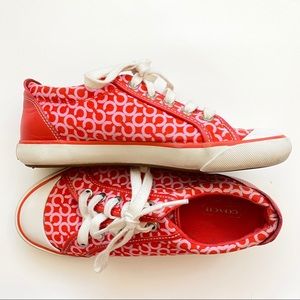 Coach Barrett Pink/Coral Monogram Sneakers 6.5